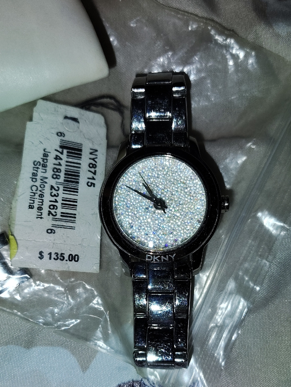DKNY Silver Crystal Pavé Dial Stainless Bracelet Watch